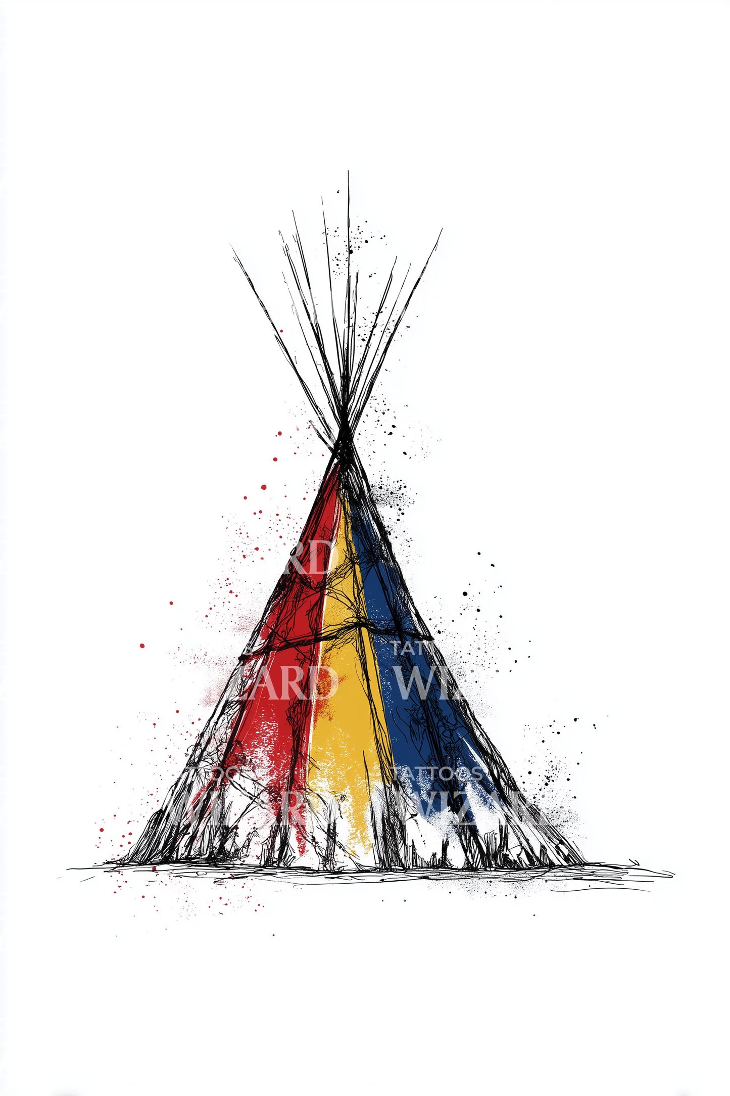 Kleurenspat Teepee Tatoeage Ontwerp