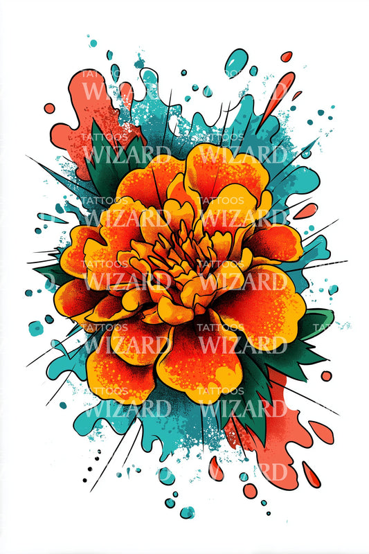 Colorburst Peony Bloom Tattoo Design