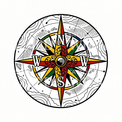 Colorful Compass Rose Tattoo Design