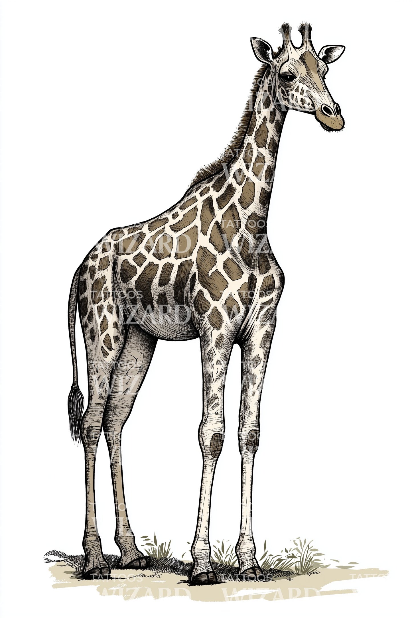 Colorful Giraffe Safari Tattoo Design