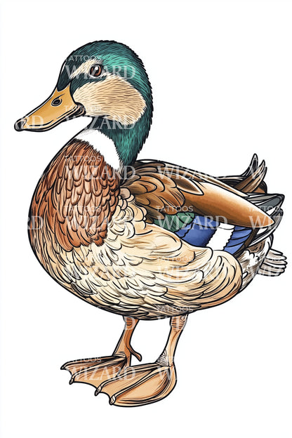Colorful Mallard Duck Tattoo Illustration