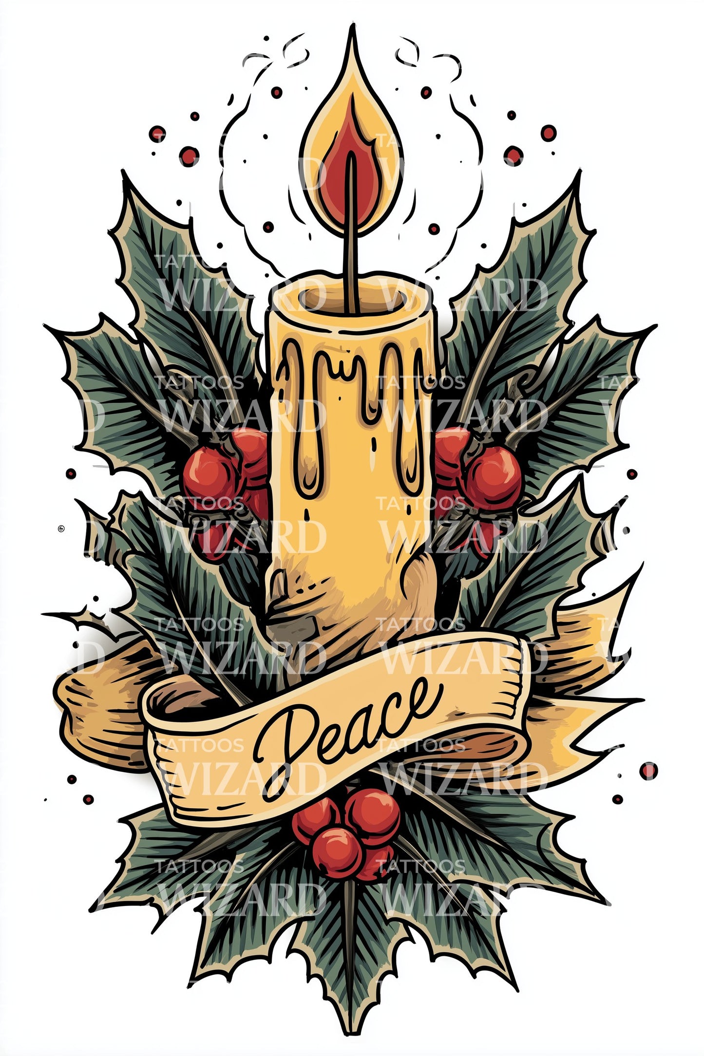 Colorful Peace Candle Tattoo Design