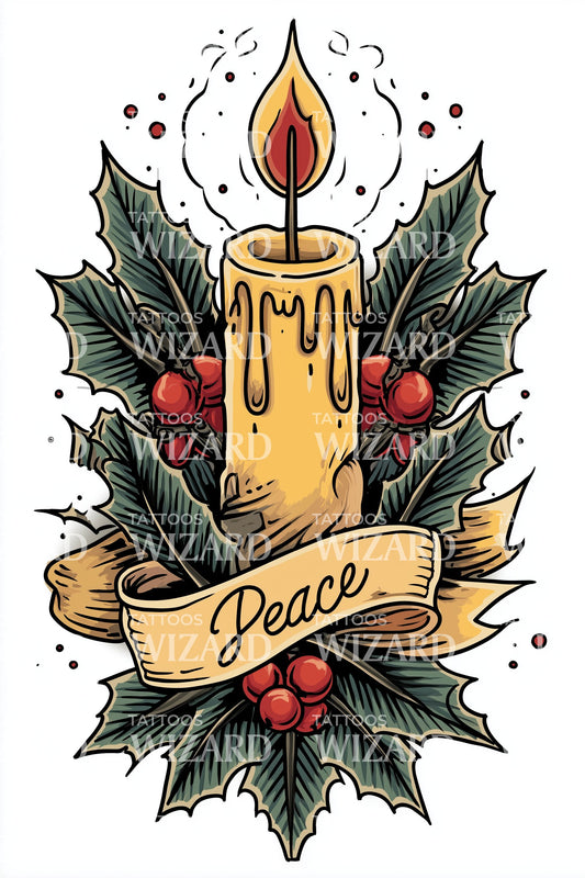 Colorful Peace Candle Tattoo Design