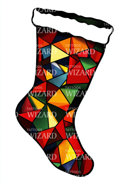 Colorful Stained Glass Stocking Tattoo Design