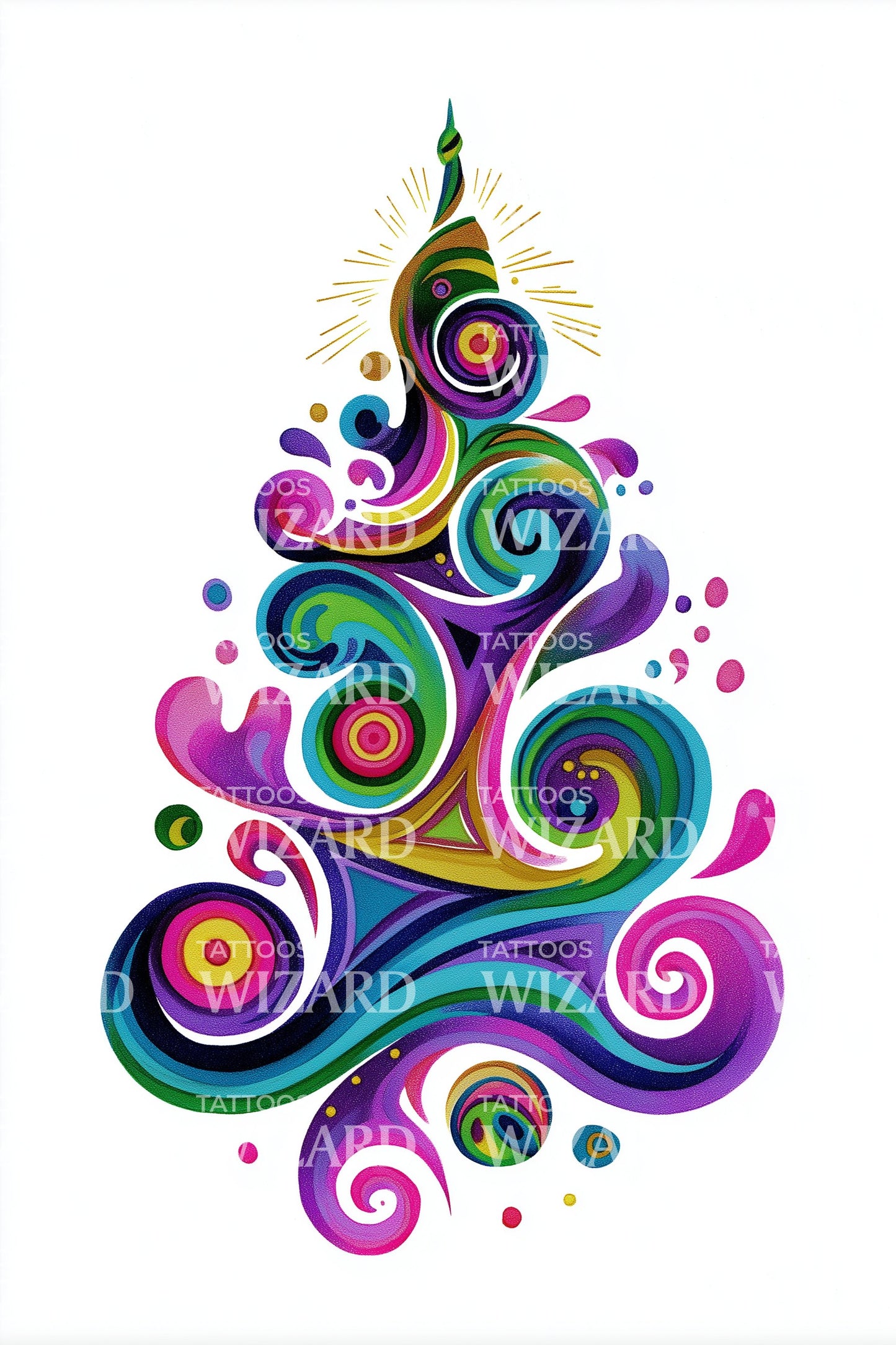 Colorful Swirl Tree Tattoo Design