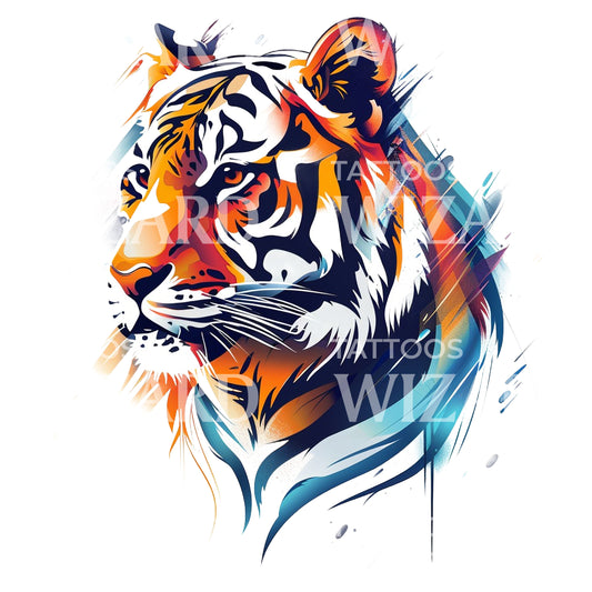 Conception de tatouage de portrait de tigre coloré