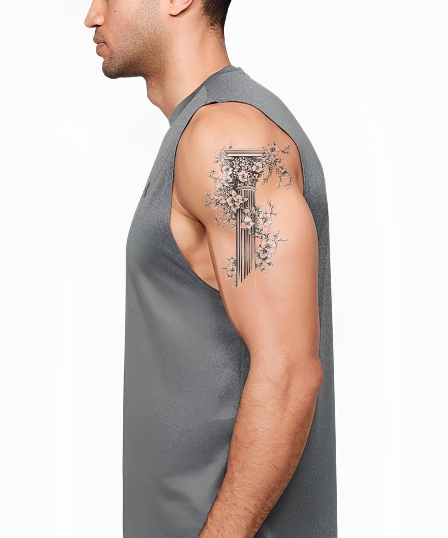 Floral Corinthian Column Tattoo Design
