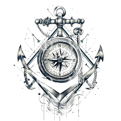 Compass Anchor Tattoo Design