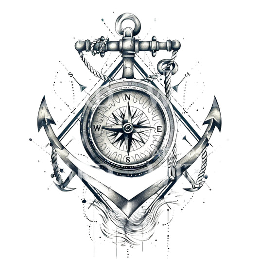 Compass Anchor Tattoo Design
