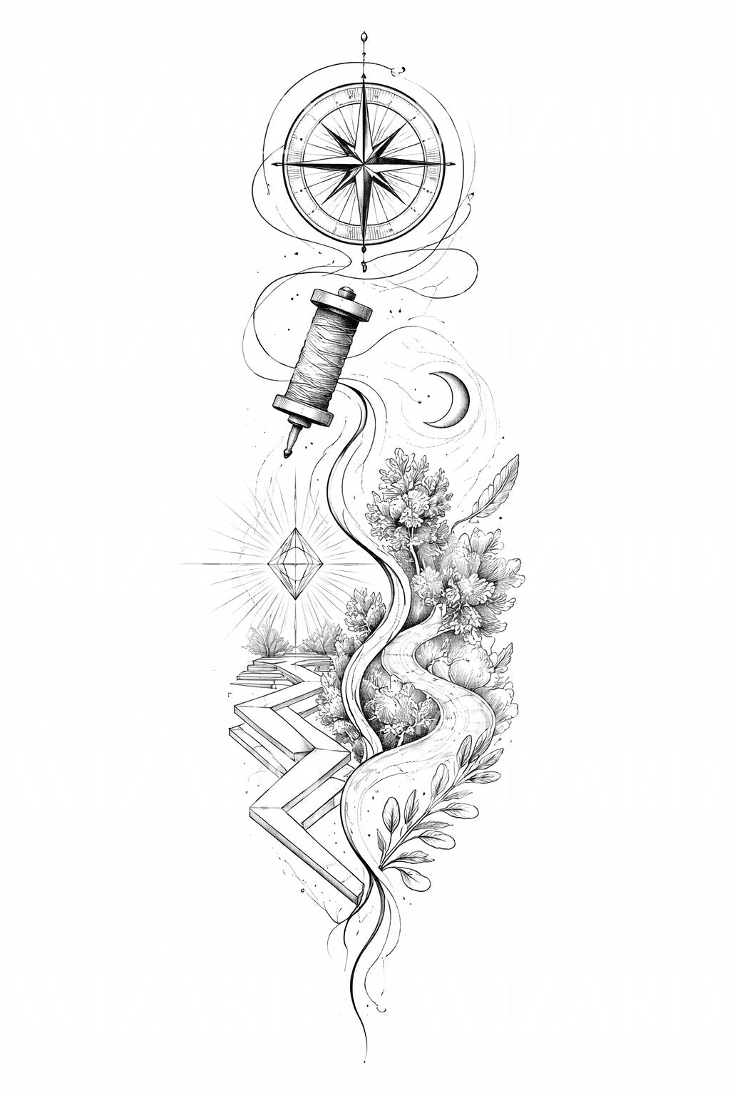 Compass Journey Tattoo Design