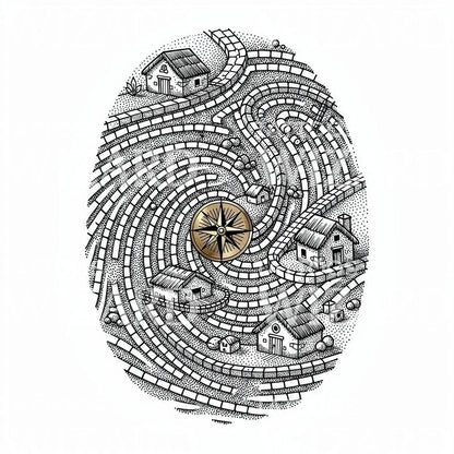 Tatouage paysage labyrinthe et boussole