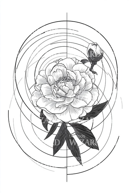 指南针玫瑰花纹身设计