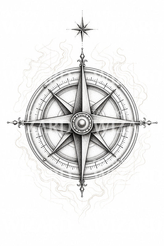 Design de Tatuagem de Rosa dos Ventos