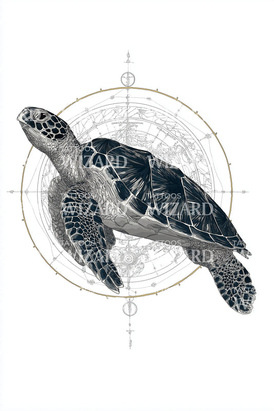 Compass Sea Turtle Tattoo Idea