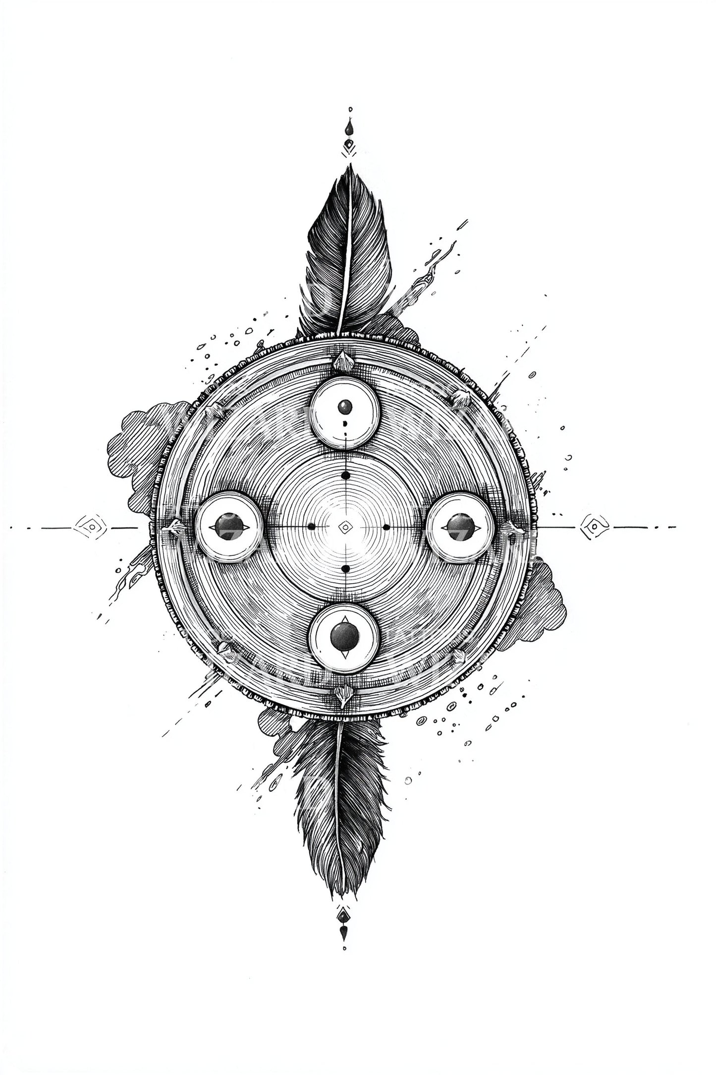 Compass Shield Feathers Tattoo Design