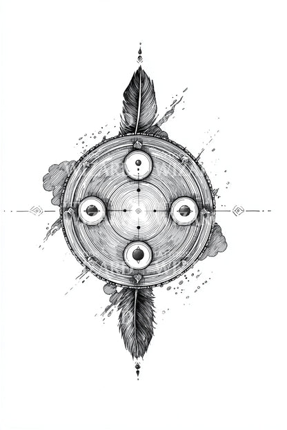 Compass Shield Feathers Tattoo Design