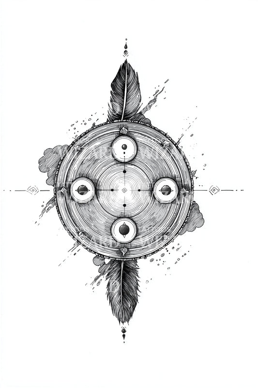 Compass Shield Feathers Tattoo Design