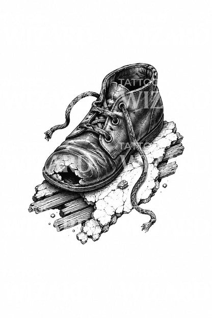 Tattoo-illustratie van een verborgen schoen als muurtalisman