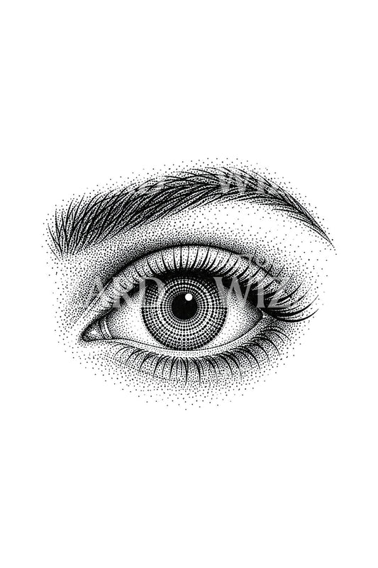 Ojo de iris con puntos concéntricos en dotwork
