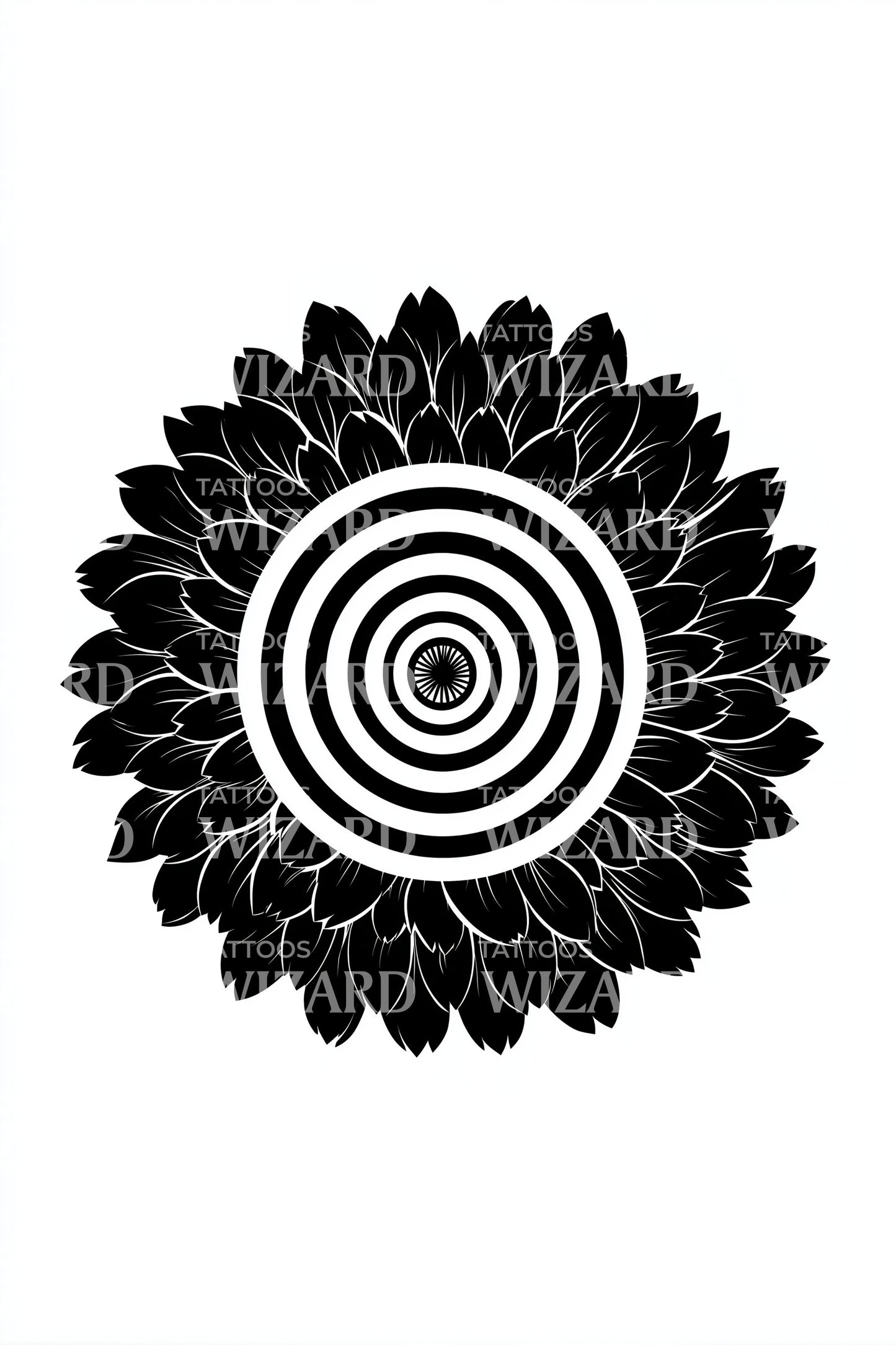 Desenho de Tatuagem de Flor de Girassol Concêntrica