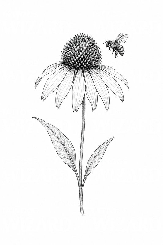 Coneflower and Bee Tattoo Illustration