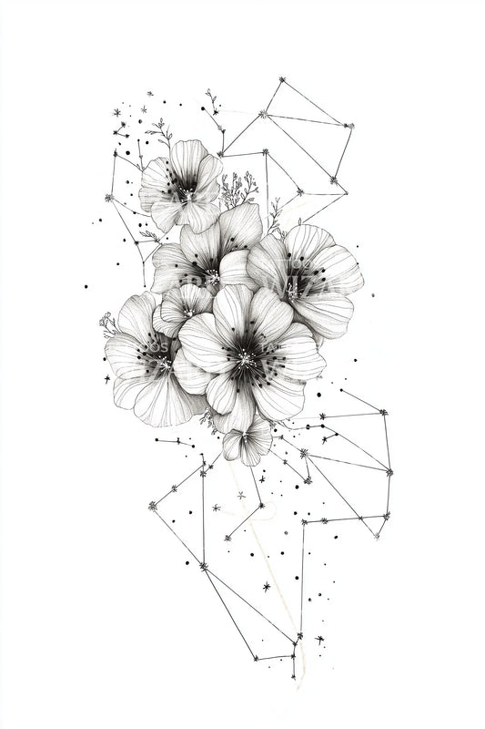 Constellation Blossoms Tattoo Design