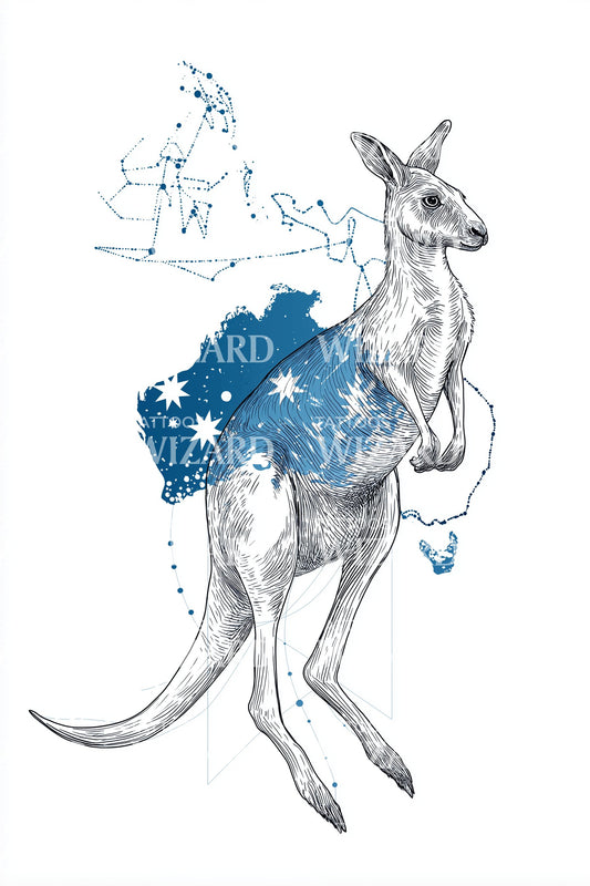 Constellation Kangaroo Australia Tattoo Illustration