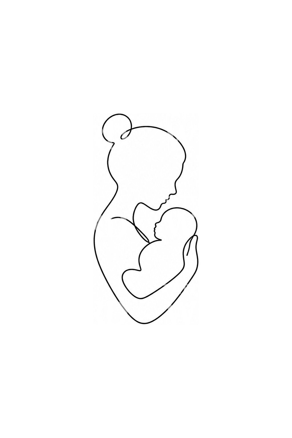 Continuous Line Mother and Newborn Tattoo Design