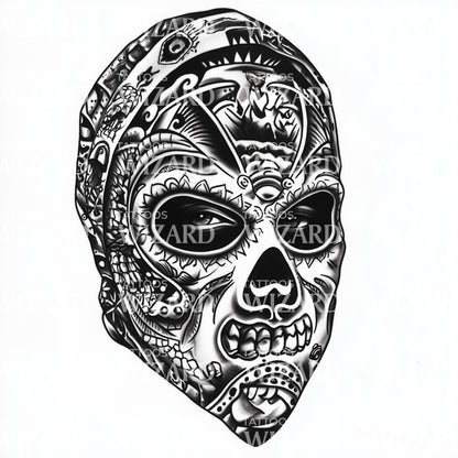 Cool and Badass Skull Thug Mask Tattoo Idea