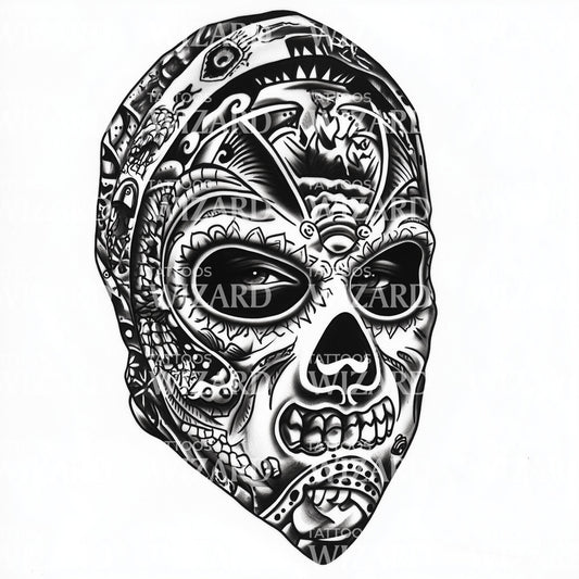 Coole und badass Schädel-Gangster-Maske Tattoo-Idee