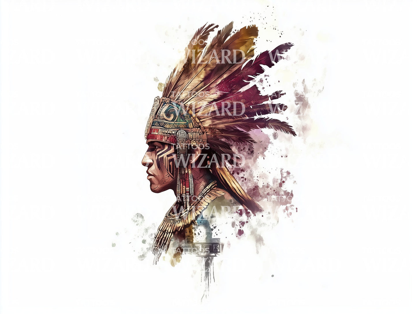 Cool Aztec Warrior Watercolor Tattoo Design