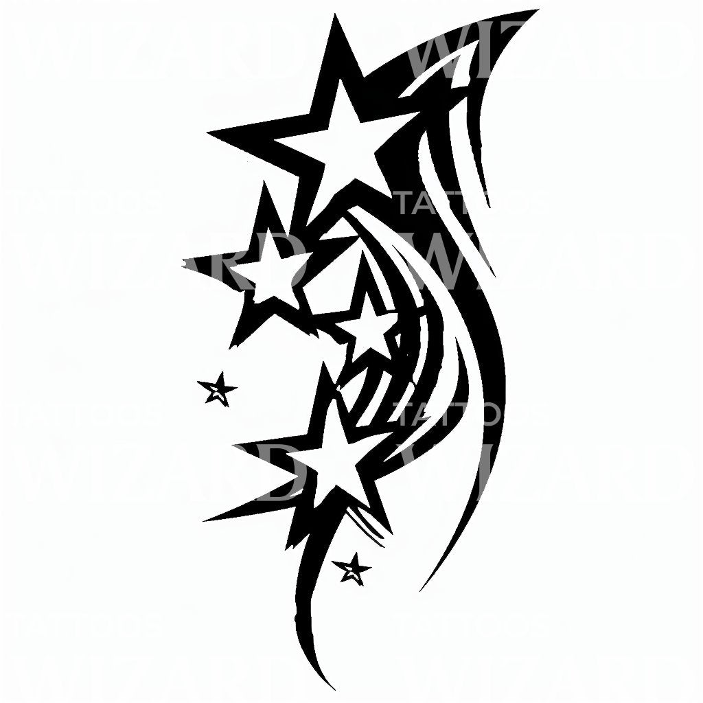 Cool Shooting Stars with Tribal Elements Tattoo Illustration