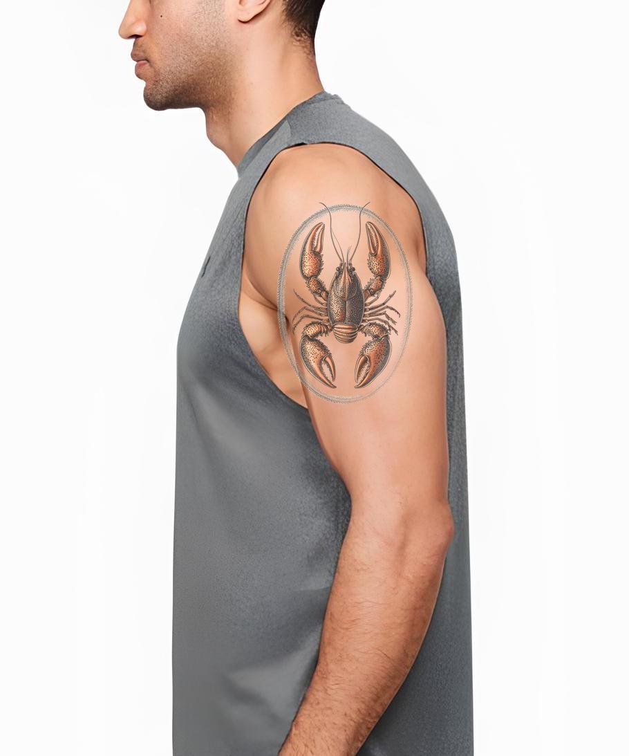 Copper Lobster Oval Tattoo Idea