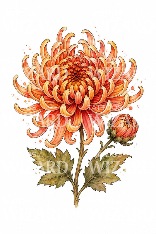 Diseño de tatuaje de crisantemo coral en flor