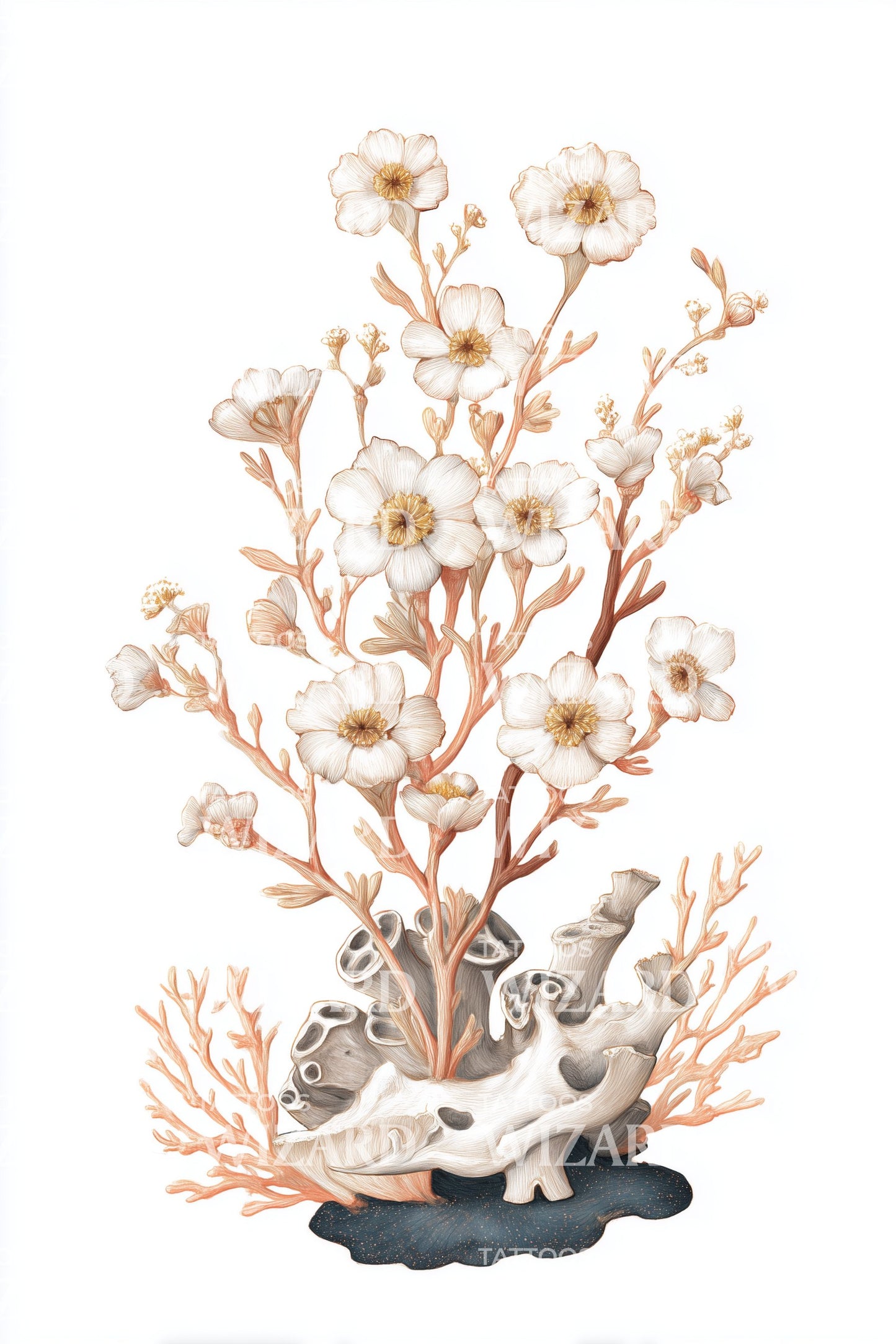Coral Garden Bloom Tattoo Illustration