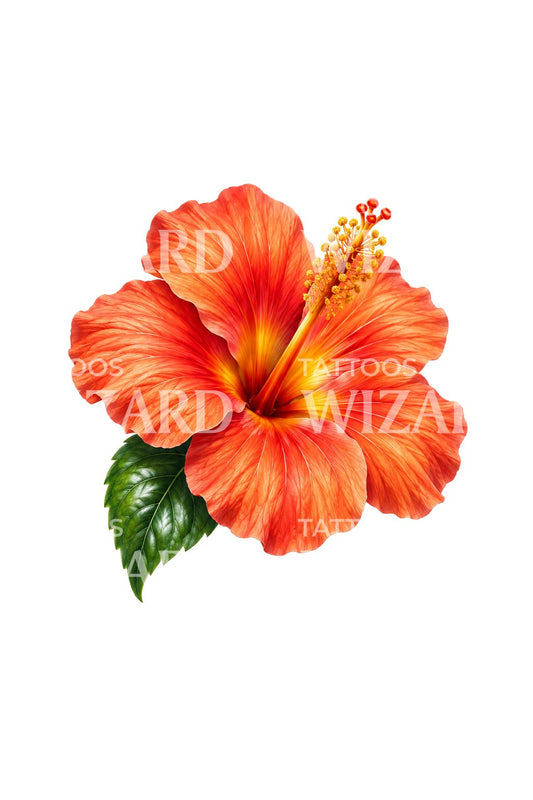 Coral Hibiscus with Golden Pollen Tattoo Design