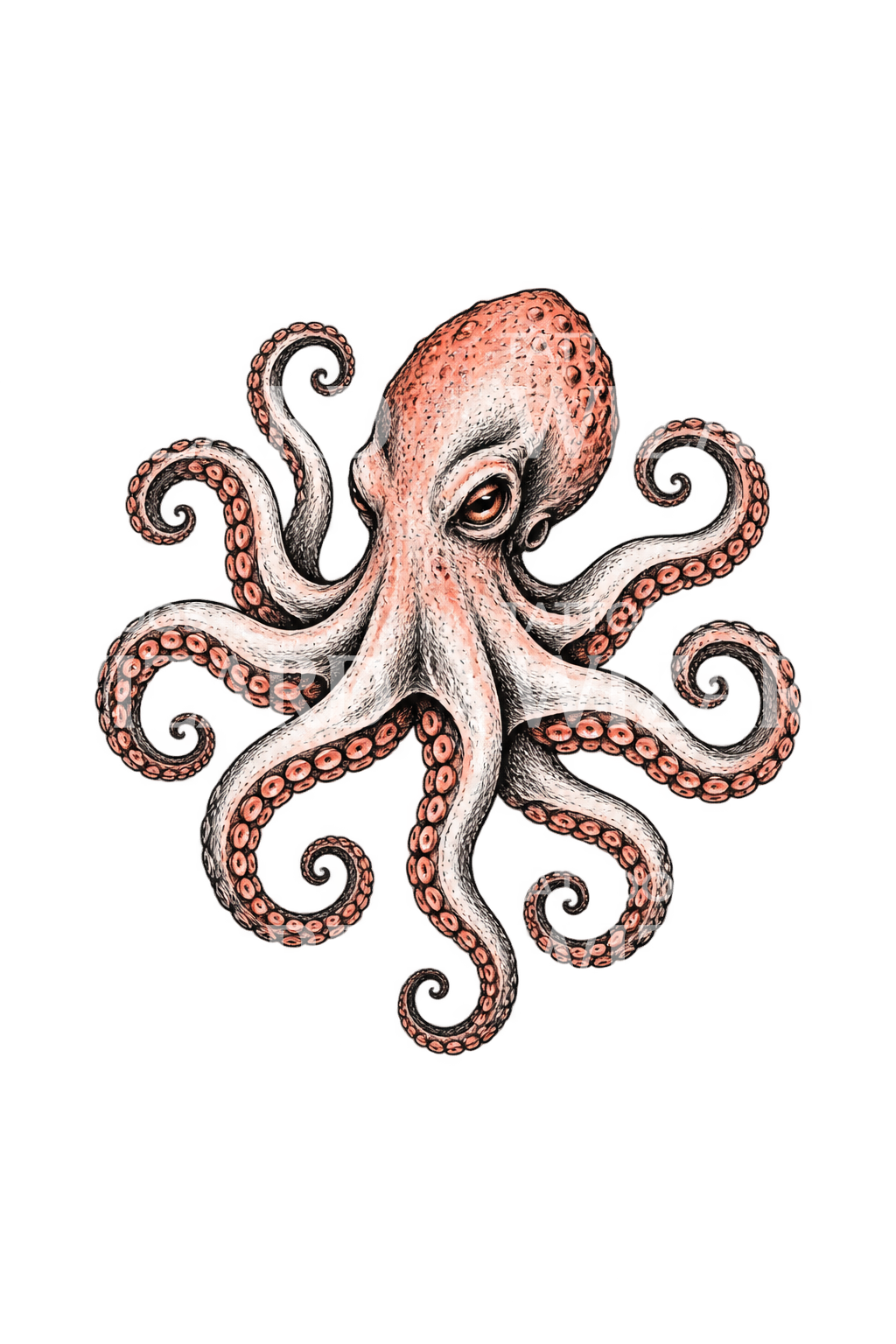 Coral Octopus Sketch Tattoo Illustration