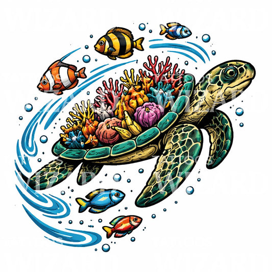 Coral Reef Turtle Tattoo Design