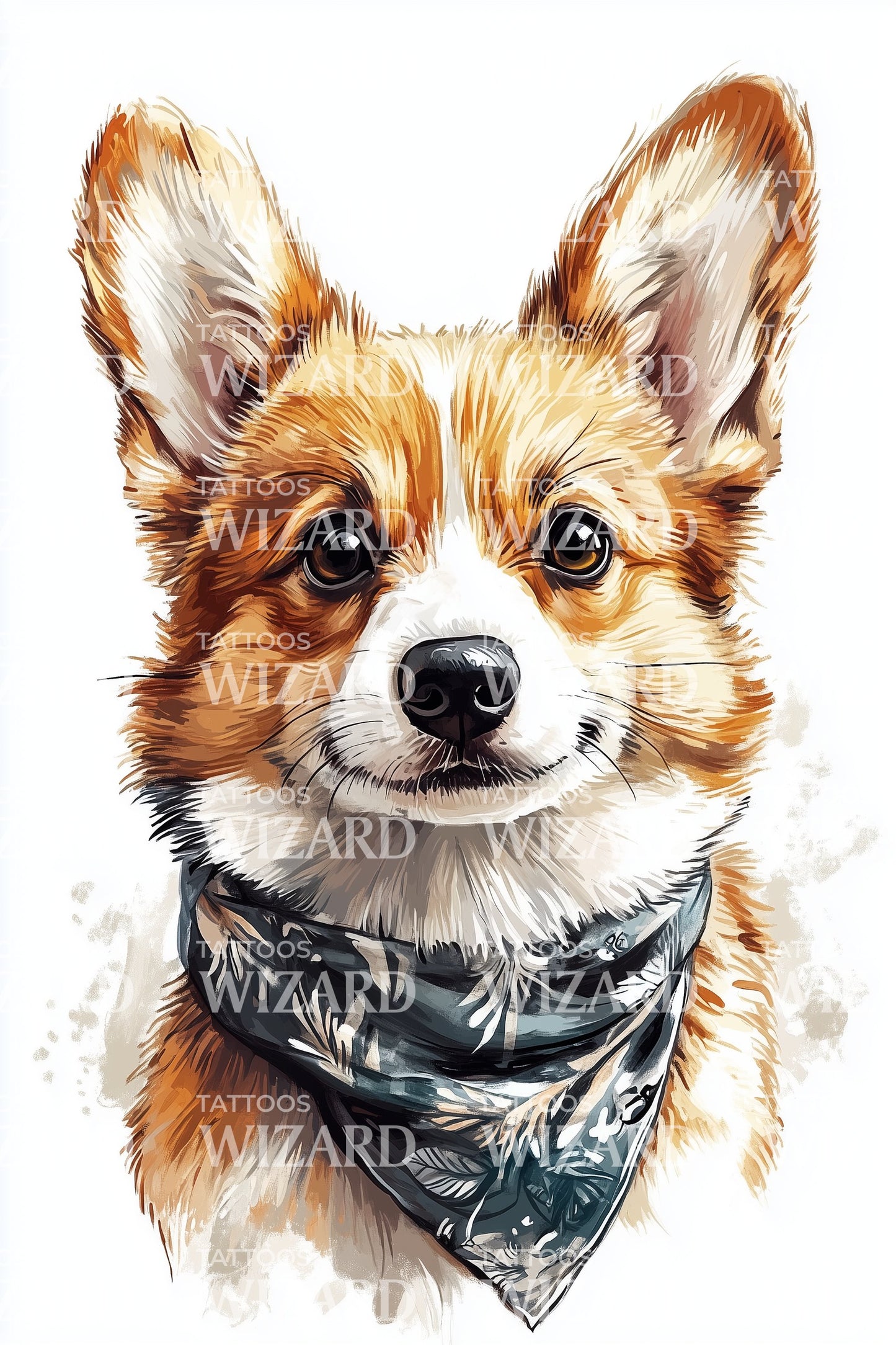 Corgi Portret Realisme Tatoeage Ontwerp