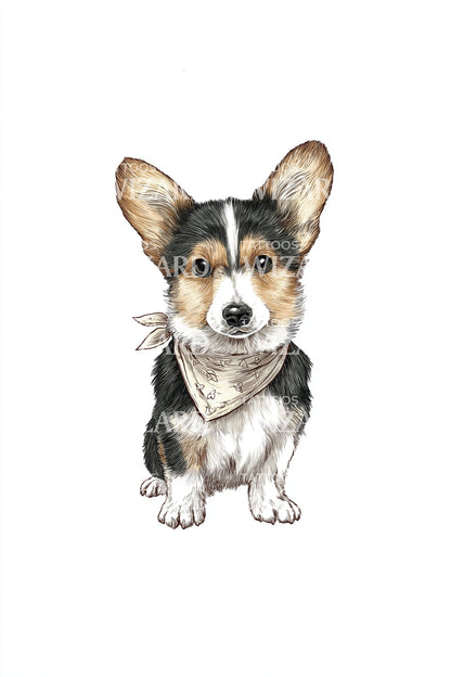 柯基幼犬坐姿纹身插图