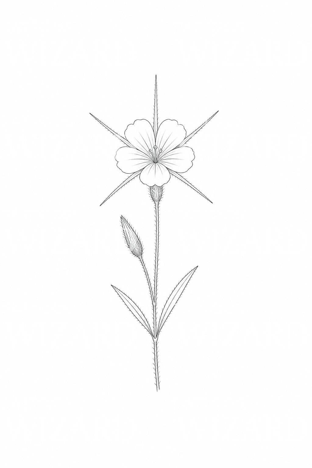 Corncockle Wildflower Stem Tattoo Design