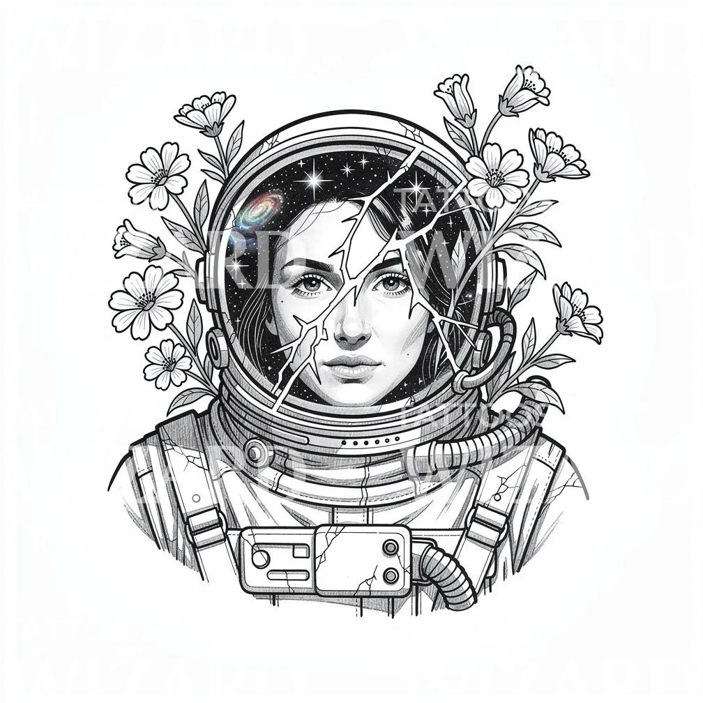 Cosmic Astronaut Portrait Tattoo Illustration