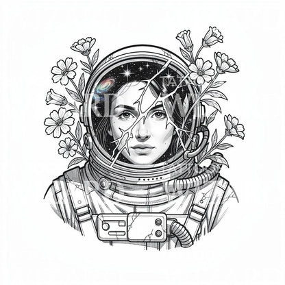 Cosmic Astronaut Portrait Tattoo Illustration