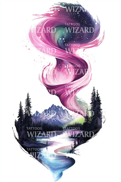 Cosmic Aurora Stream Tattoo Design