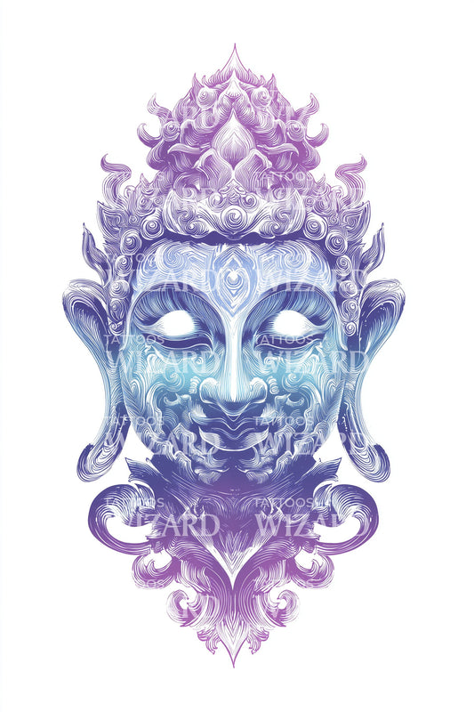 Cosmic Buddha Mask Tattoo Design