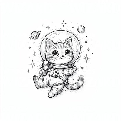 Cosmic Cat Astronaut Tattoo Design