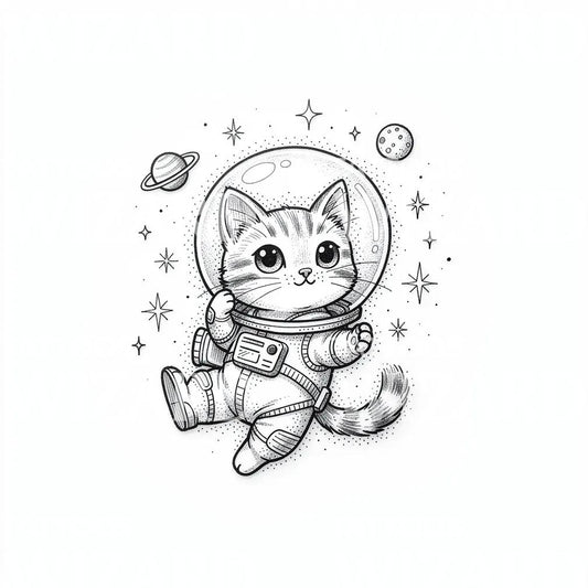 Cosmic Cat Astronaut Tattoo Design