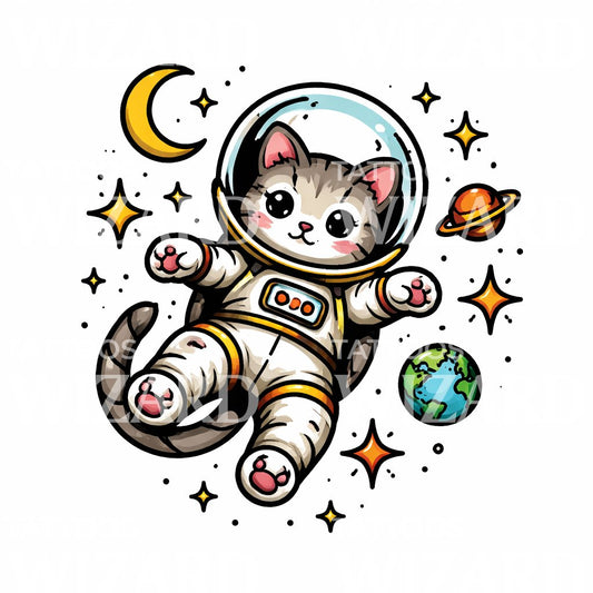 Cosmic Cat Astronaut Tattoo Design