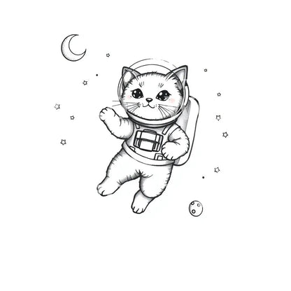 Cosmic Cat Astronaut Tattoo Design