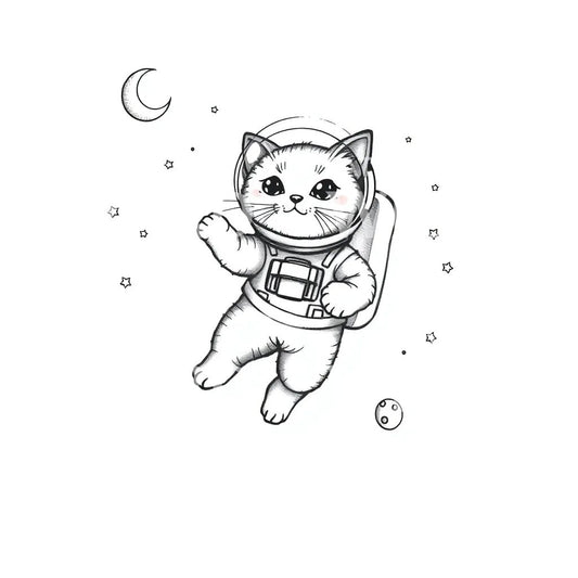 Cosmic Cat Astronaut Tattoo Design